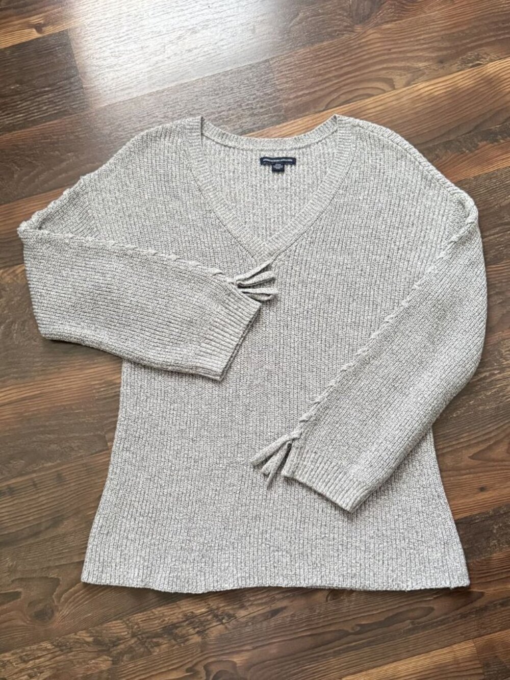American Eagle Gray Ribbed V-Neck Sweater